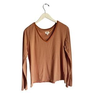 Pact Womens Organic Cotton V-neck T Shirt Size L Orange Long Sleeve Sustainable